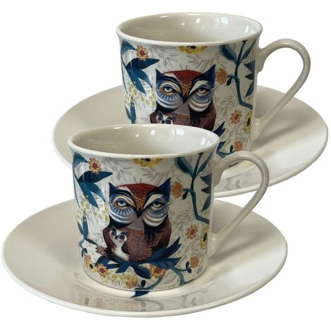 Set de 2 tasses et sous tasses Les Chouettes de Michelle Allen (1/3)