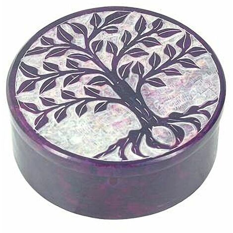 Boite déco Violette en Stéatite Arbre de Vie (1/2)