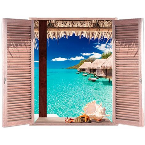 Autocollant mural trompe l'œil mer 70x50cm – Application sur surface lisse – Ambiance marine relaxante – Décoration intérieure – Sud Trading (1/2)