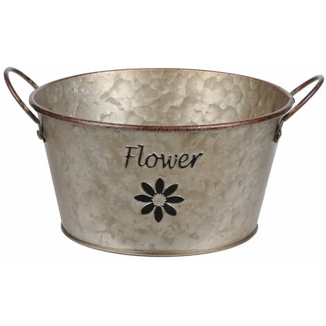 Cache Pot de fleurs en métal aspect zinc 9 cm (1/2)