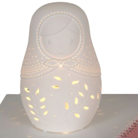 Lampe à poser Babouchka – Porcelaine blanche – Dimensions 16x16x23 cm – Puissance 8W – Douille E14 – Amadeus