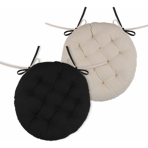 Homemaison – Galette de chaise ronde bicolore noire Ø 38 cm – 100% coton – Finition avec 2 nouettes pour maintien sécurisé – Confort optimal