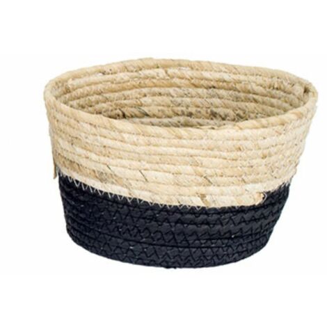 Petite Corbeille en jonc de mer - noir et naturel (1/2)