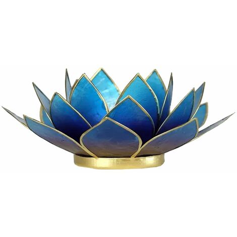 Porte Bougie Fleur de Lotus Bleu violet bord or (1/2)