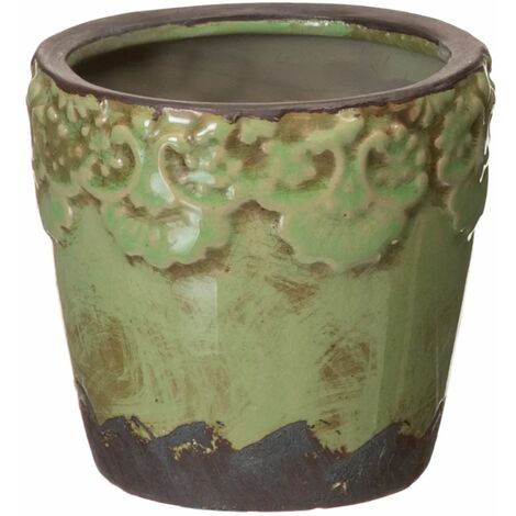 Cache-pot vert en céramique vieillie (1/3)