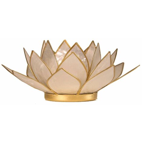Porte Bougie Fleur de Lotus perle et or (1/2)