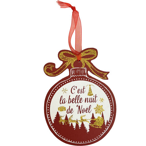 Décoration de sapin à suspendre boule de noël rouge en bois (1/2)