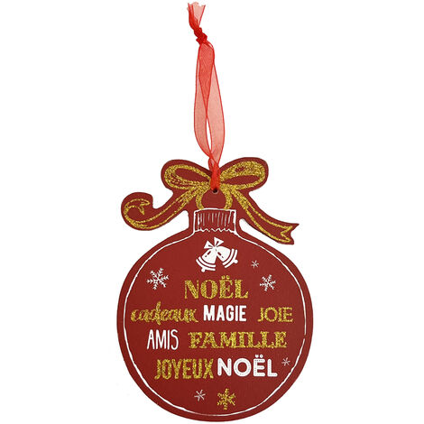 Décoration de sapin à suspendre boule de noël rouge en bois (1/2)