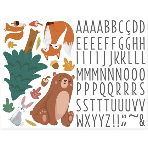 Autocollant Mural pour enfants avec prénom animaux de forêt (1/2)