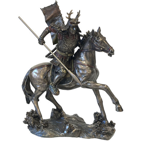 Statue samurai à cheval aspect bronze (1/3)