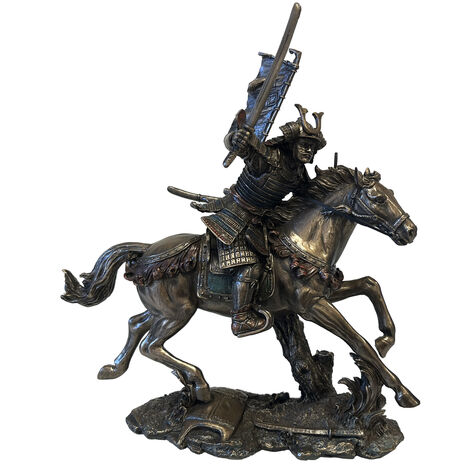 Statue samurai à cheval aspect bronze (1/3)