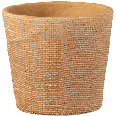 Cache-pot en ciment aspect jute naturel – Hauteur 15.5 cm – Largeur 16.5 cm – Non percé pour décoration intérieure durable – Lana Deco (1/3)