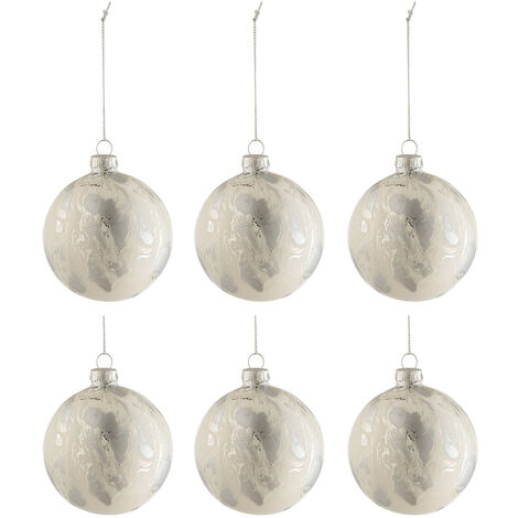 Lot de 6 boules de noël motif marbre blanc et argent (1/3)