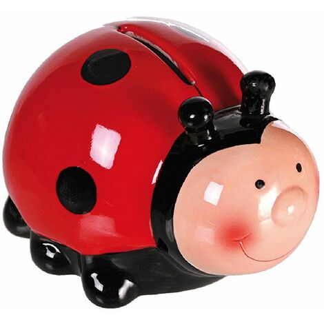 Tirelire enfant coccinelle en céramique – Dimensions 7.5x9.5x11 cm – Design coloré pour chambre d'enfant – Coffret à monnaie – Out Of The Blue