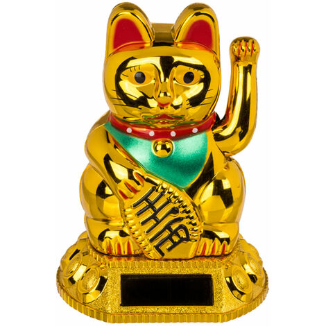 Figurine solaire chat porte bonheur or (1/2)
