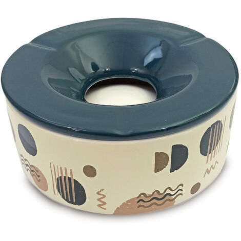 Grand cendrier beige et bleu type marocain géant en céramique (1/2)