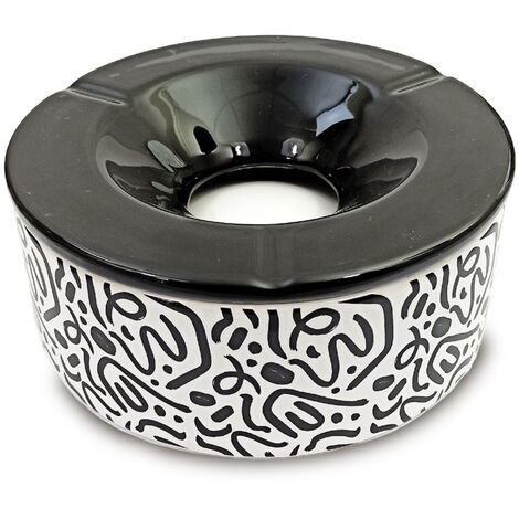 Grand cendrier noir et blanc type marocain géant en céramique (1/2)