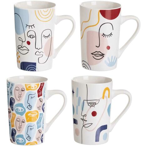 Set de 4 mugs visages en céramique (1/5)