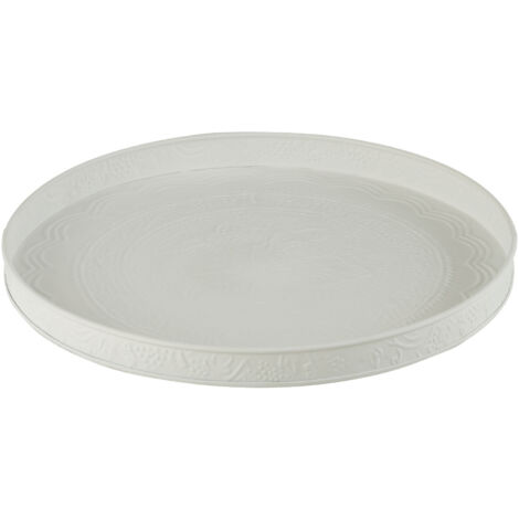 Plateau rond en métal embossé blanc