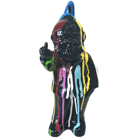 Statue en céramique Lutin grossier noir et multicolore