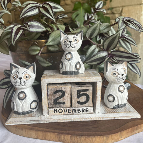 Calendrier Perpétuel En Bois à Peindre Avec Diamants - DIY Art Diamant 13 Chats - Cadre Rotatif Manuel, Décoration De Table - Kit Complet Fourni - 9