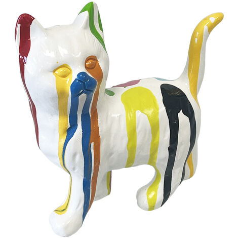 Statue en céramique chat blanc et multicolore 18.5 cm (1/2)