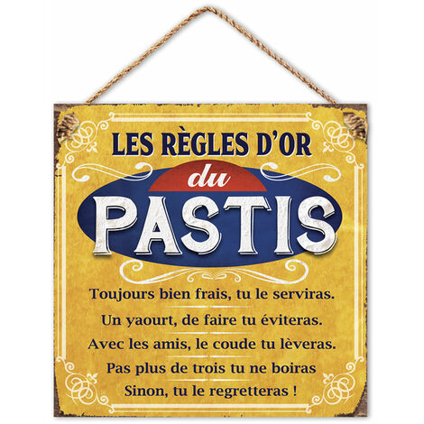 Plaque métal - Les règles du pastis - 20 x 20 cm (1/2)