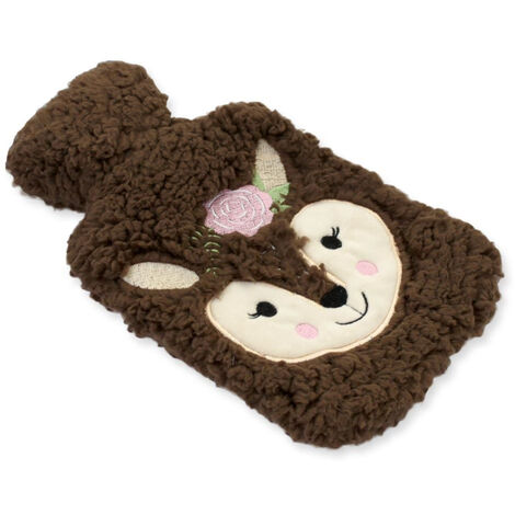 Bouillotte biche avec enveloppe en fourrure marron (1/2)