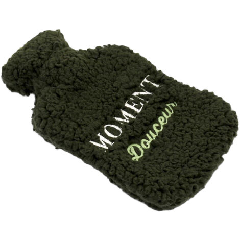 Bouillotte avec enveloppe en fourrure verte (1/2)