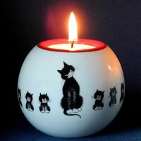 Porte-Bougie Photophore Chat « L'Alignement » Dubout – Céramique Peinte, Humour Déco | Hauteur 6 Cm