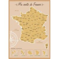 Décoration murale carte de France à gratter – Papier – Dimensions 52 x 73 cm – Invitation au voyage ludique – Sud Trading