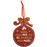 Décoration de sapin à suspendre boule de noël rouge en bois