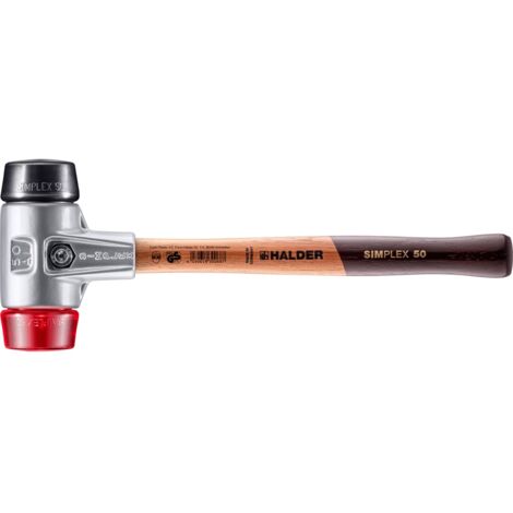 HALDER SIMPLEX Schonhammer Ø 50 mm Gummi schwarz / Plastik rot mit Aluminiumgehäuse