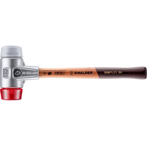 HALDER SIMPLEX Schonhammer Ø 50 mm TPE-mid grau / Plastik rot mit Aluminiumgehäuse (1/5)