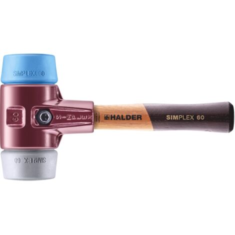 HALDER SIMPLEX Schonhammer Ø 60 mm TPE-soft blau / TPE-mid grau kurzer Stiel mit Tempergussgehäuse
