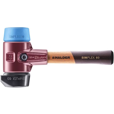 HALDER SIMPLEX Schonhammer Ø 60 mm Gummi schwarz / TPE-soft blau mit Standfuß kurzer Stiel mit Tempergussgehäuse (1/5)