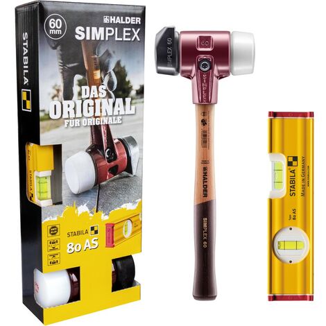 HALDER Aktionsbox für Pflasterarbeiten SIMPLEX Schonhammer Ø 60 mm + STABILA Wasserwaage (1/5)