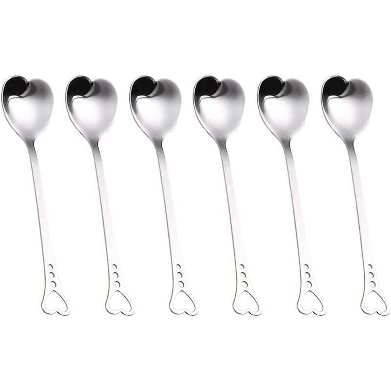 6 cucharas de corazón de acero inoxidable, cucharas de riñón, cucharas de postre, cucharas de café