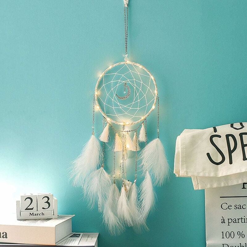 Dream Catcher Light Up Dormitorio Decoración Blanco cálido con luces LED de hadas Regalo para Navidad o cumpleaños