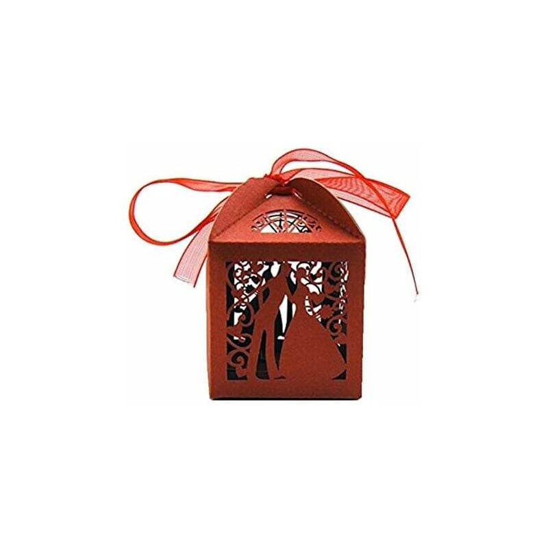 100pcs boda decoracion Caja decorativa de oro rojo Cajas de favor de boda Cajas de regalo de dulces de lujo con diseño de pareja de dulces de boda con corte láser Cajas de regalo de dulces con decorac