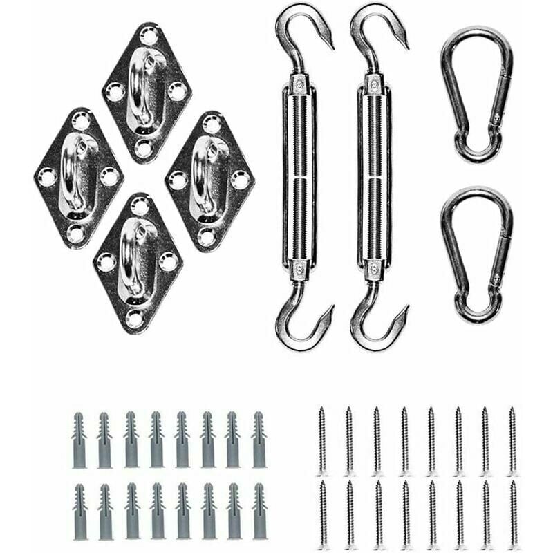 Kit de fijación de vela de sombra - Kit de accesorios de fijación de hardware de acero inoxidable 304 para vela de sombra, tela de sombra triangular, cuadrado