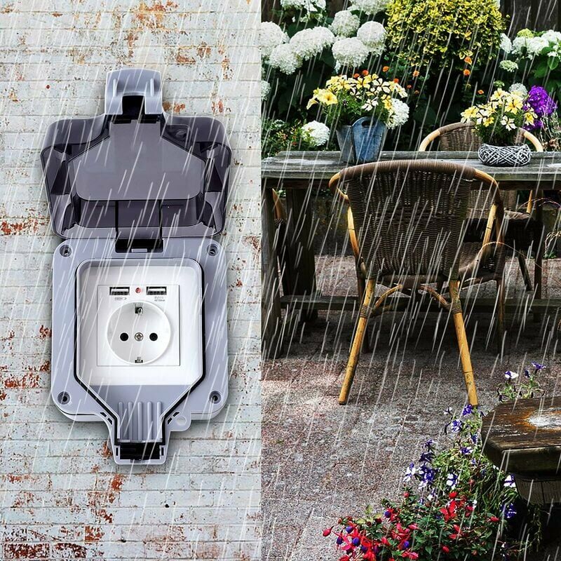 Enchufe impermeable IP66, enchufe impermeable de pared para exteriores, caja de enchufe de pared a prueba de polvo para interiores y exteriores