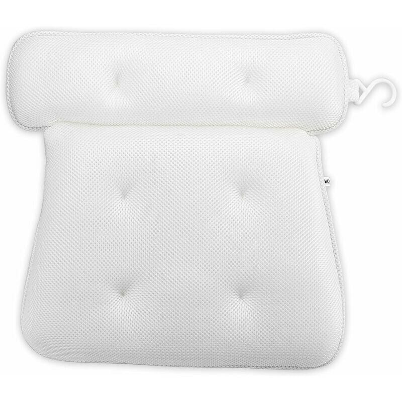 Cojín de Baño Blanco - Almohada de Baño de Textil Impermeable Antideslizante e Hidrofugante con Ventosas - Reposacabezas para Bañera de Hidromasaje y Spa