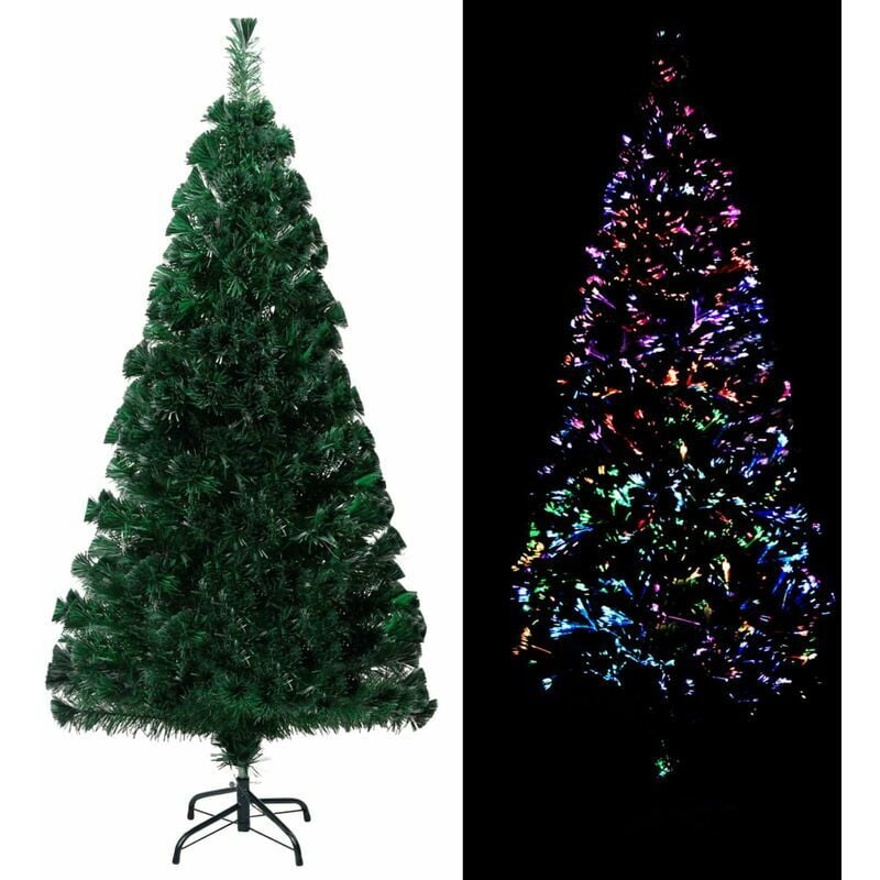Árbol de Navidad artificial con soporte Verde 120 cm Fibra óptica