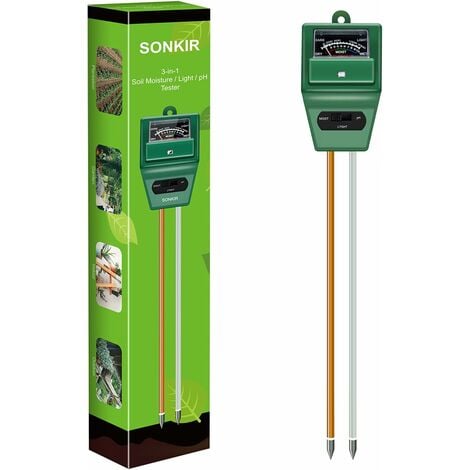 Medidor pH del suelo, 3 en 1, medidor de humedad/luz/pH del suelo, kit de herramientas jardinería para el cuidado de las plantas, ideal para jardín, césped, granja (verde)