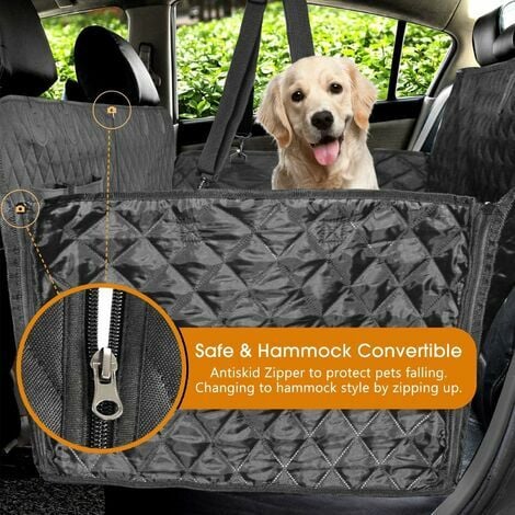 100% Waterproof Dog Seat Cover for Car, Dog Seat Cover with Side Wings,  Protective Back Seat Cover for Pets, Black, Convertible Hammock
