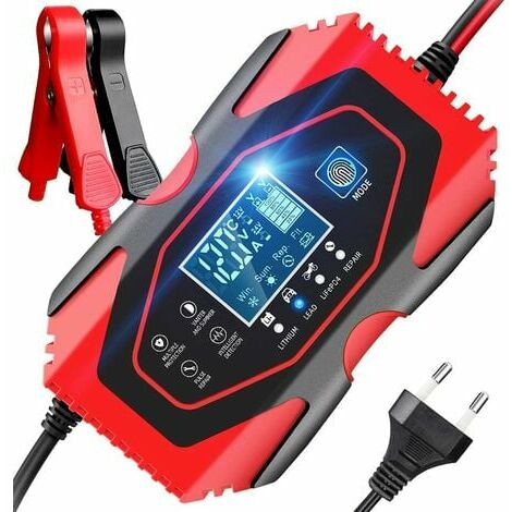 FlkwoH Fast Smart Auto Battery Charger 6A 12V/24V Smart Car Battery Charger  Portable LCD Touch Screen Battery Charger Maintainer for Lithium Lead-Acid  LiFePO4（Red）