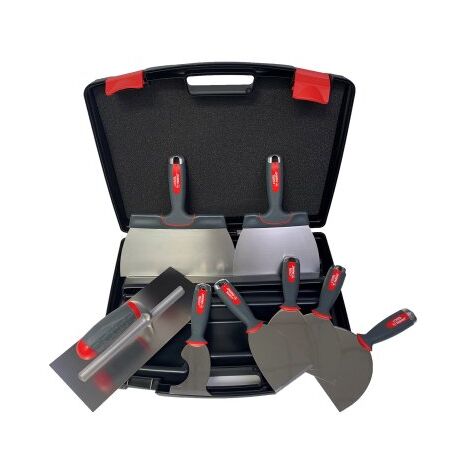 L'Outil Parfait – Kit plaquiste alu choc – 8 outils en inoxydable – Couteaux à enduire 18/24 cm – Platoir 28x12 cm pour finition précise