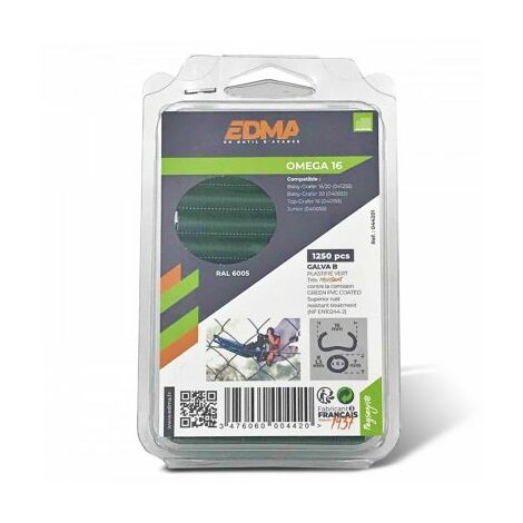 Agrafes pour grillage 16mm – Lot de 1250 agrafes galva plastifié vert – Compatible agrafeuses EDMA – Pour fixation durable