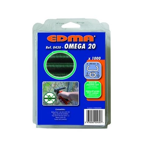 Agrafes galvanisées Omega 20 – Plastifié vert – Lot de 1000 pièces – Pour agrafeuse à grillage EDMA